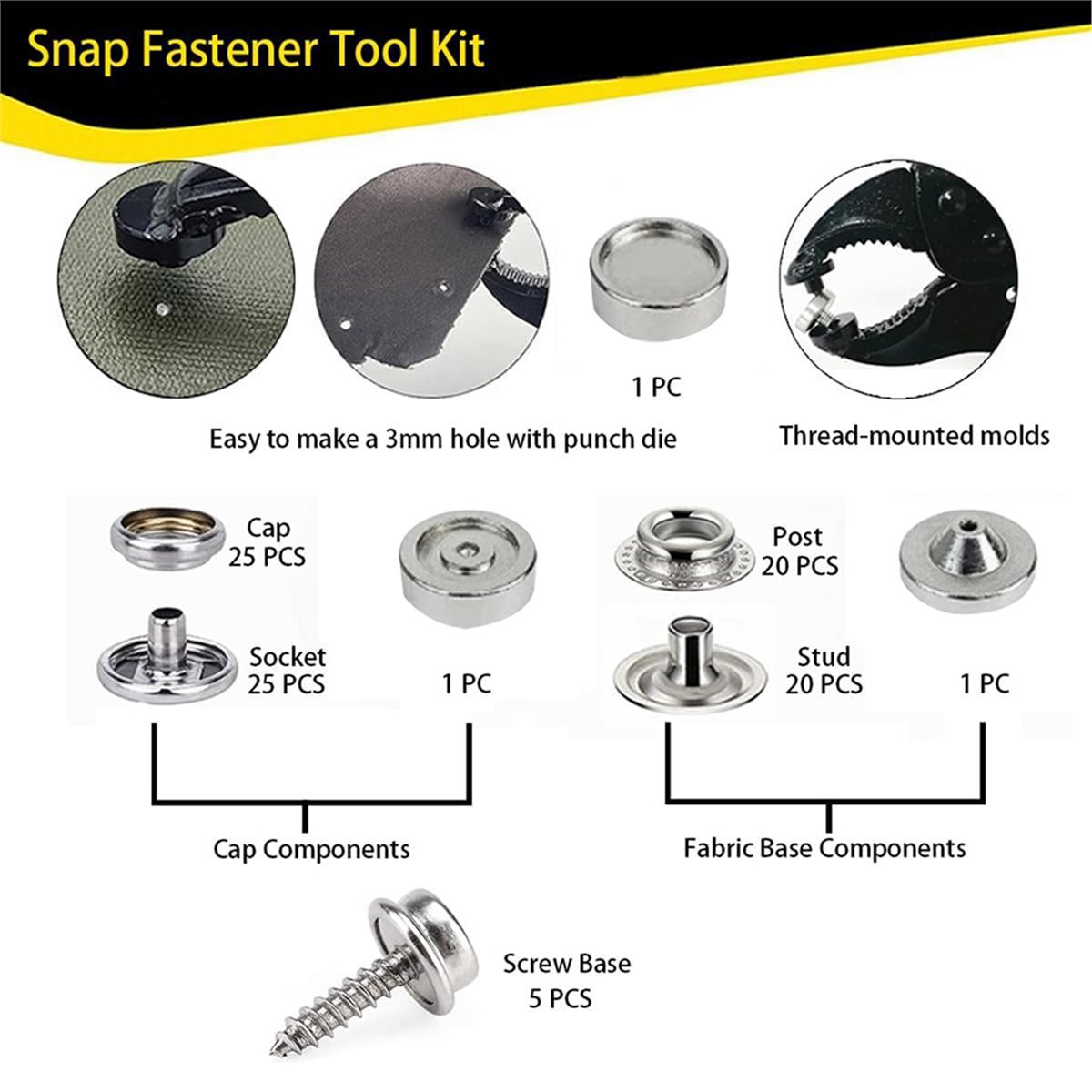 Snap Plier Setter - Kit de Ferramentas para Botões de