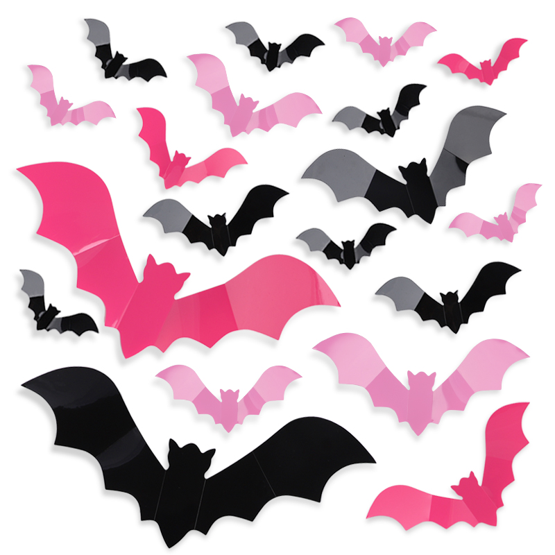 Cosplay Bat Prop - 24/48 pçs halloween rosa morcegos janela